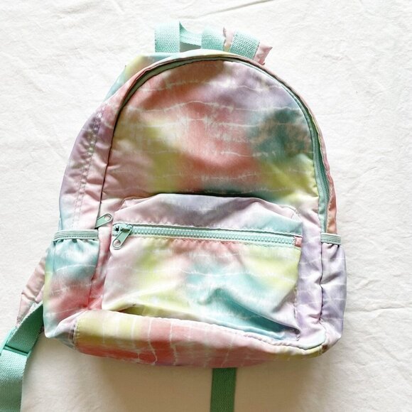 Pastel Tie-Dye Mini Backpack With Front Zipper Pocket & Adjustable Straps - Picture 1 of 10